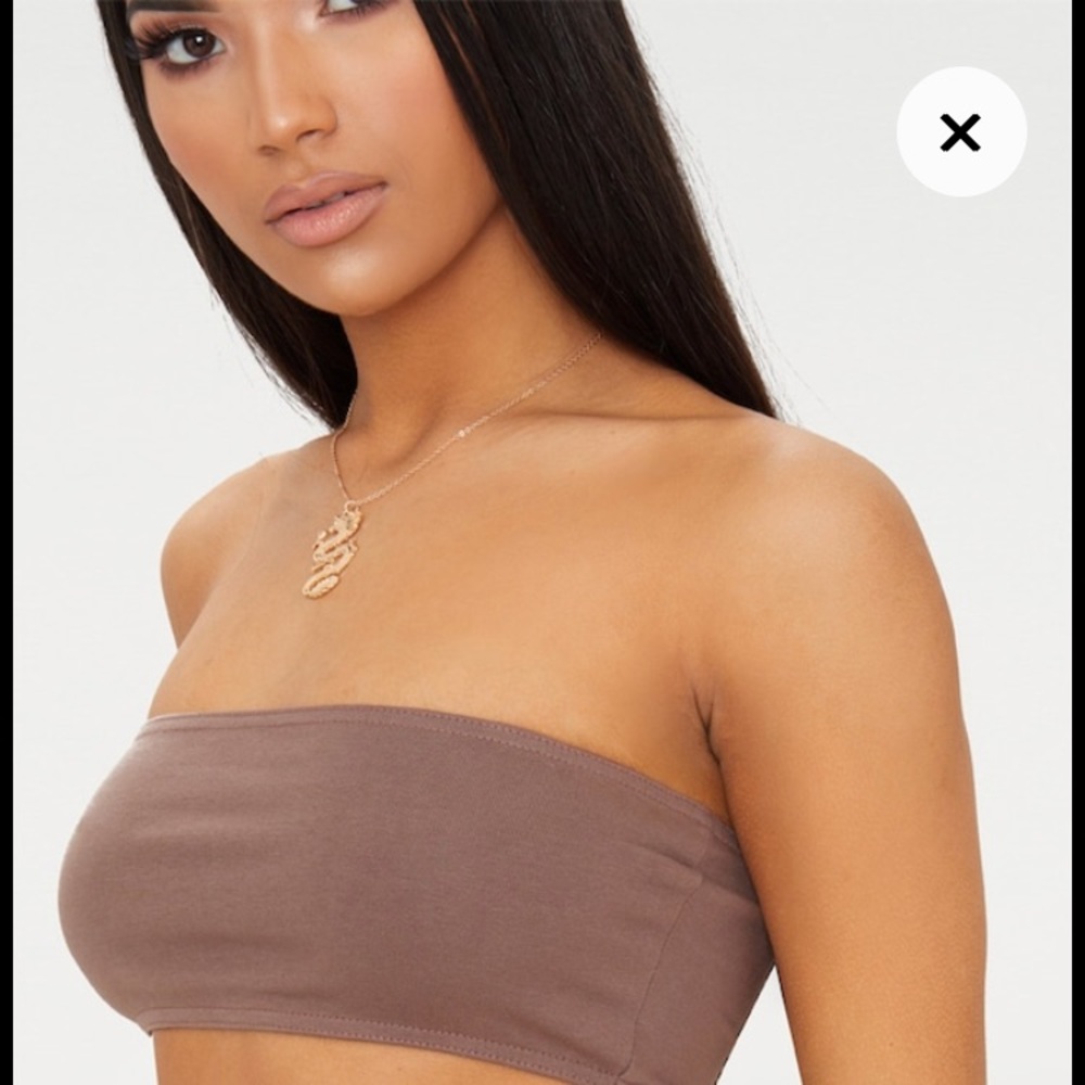 PrettyLittleThing brown bandeau top.